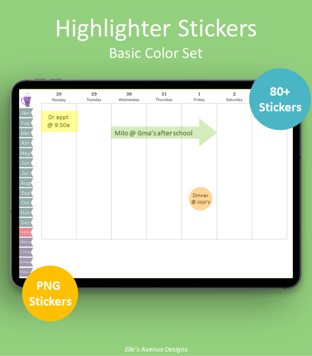 Highlighter Digital Stickers Pack Basic Colors
